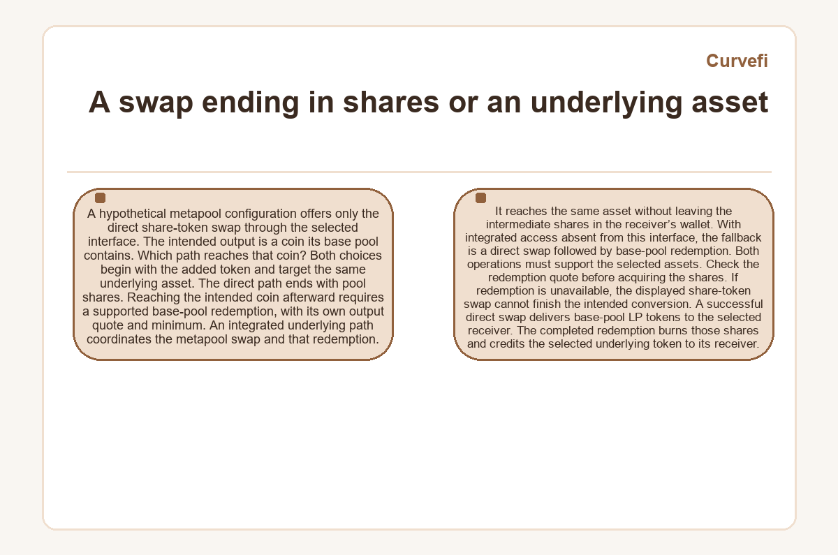 Diagram: A swap ending in shares or an underlying asset (Curvefi)